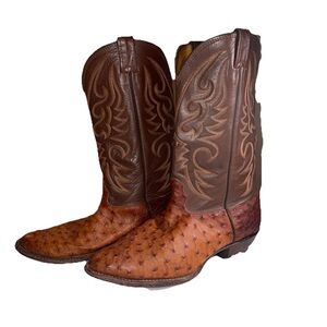 Larry Mahan Cowboy Boots Size 12 Cognac Brown Peanut Brittle Ostrich Leather